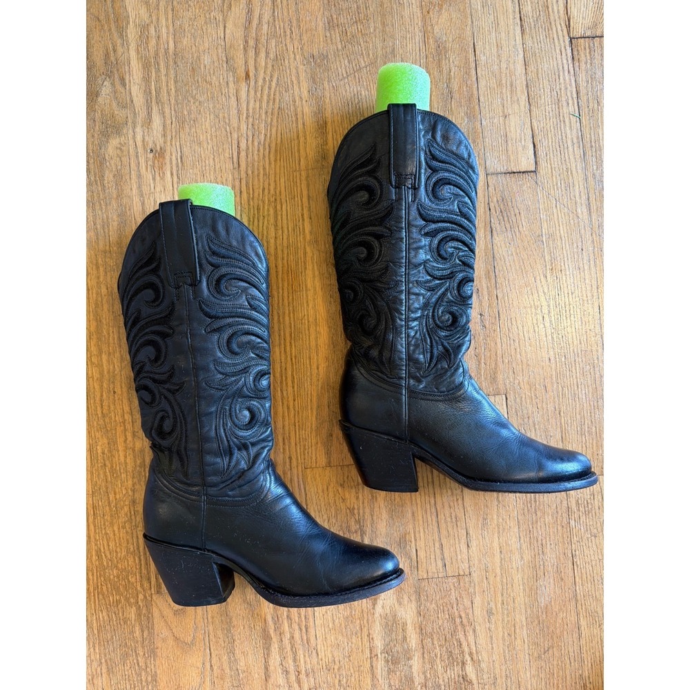 Lucchese Laurelie Black Cowhide Leather Boots M5064 Embroidered Pointed Toe 7.5B - Picture 4 of 14